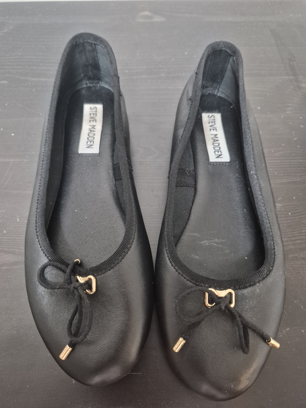 Steve Madden Black Ballet Flats with Gold Accent